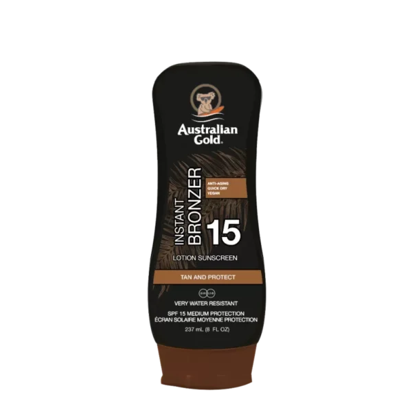 Australian Gold SPF15 Instant Bronzer Lotion Sunscreen 237ml - protezione solare con autoabbronzante