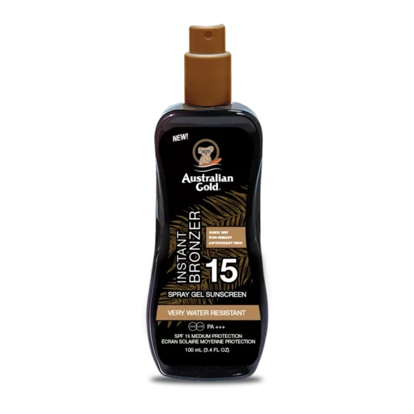 Australian Gold SPF15 Instant Bronzer Spray Gel Sunscreen 100ml - spray protezione solare con autoabbronzante