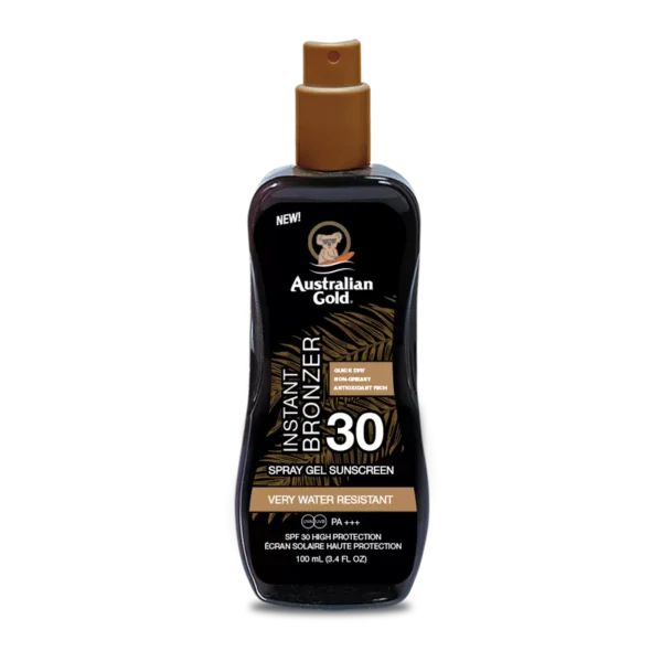 Australian Gold SPF30 Instant Bronzer Spray Gel Sunscreen 100ml - spray protezione solare con autoabbronzante