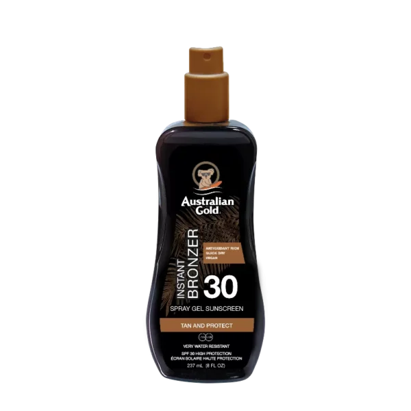 Australian Gold SPF30 Instant Bronzer Spray Gel Sunscreen 237ml - spray protezione solare con autoabbronzante